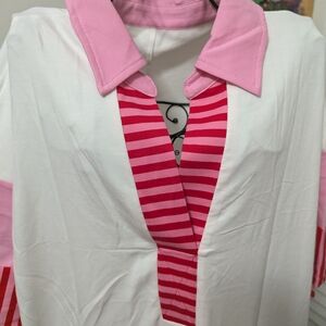 Source Unknown Pink and White Midi Dress